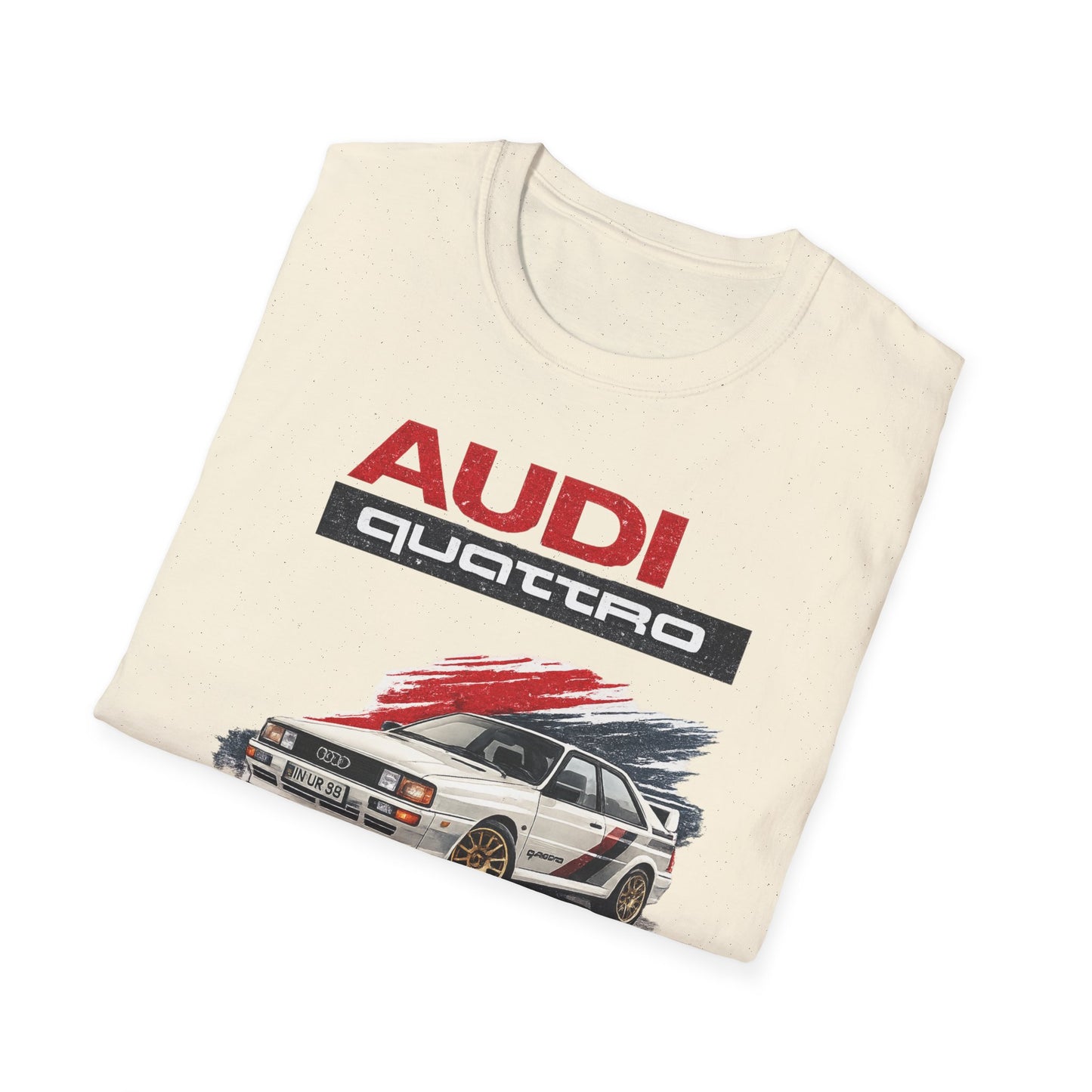Světle béžové tričko s červeným nápisem AUDI a bílým QUATTRO