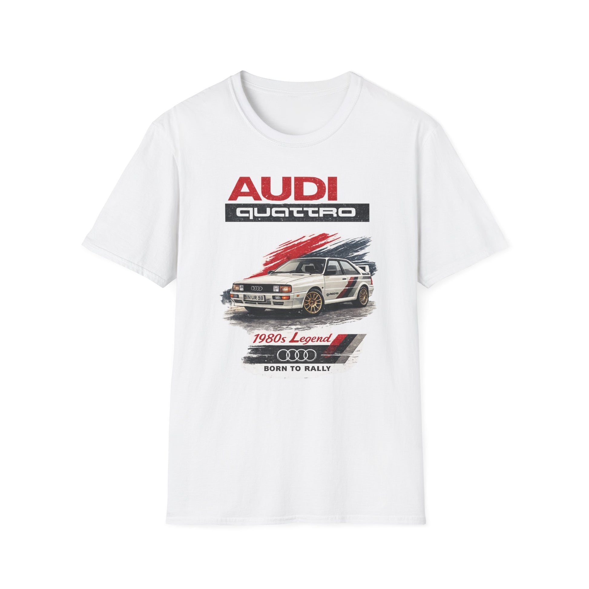 Bílé tričko s závodním vozem Audi Quattro
