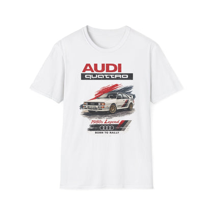 Bílé tričko s závodním vozem Audi Quattro