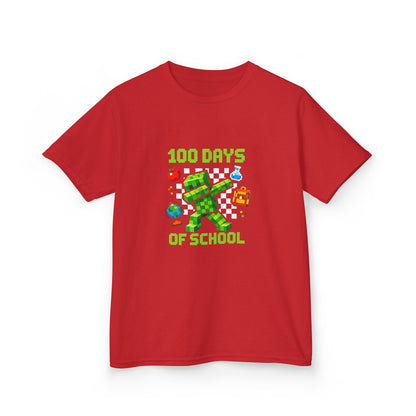 Červené dětské tričko s pixelovým nápisem 100 Days of School