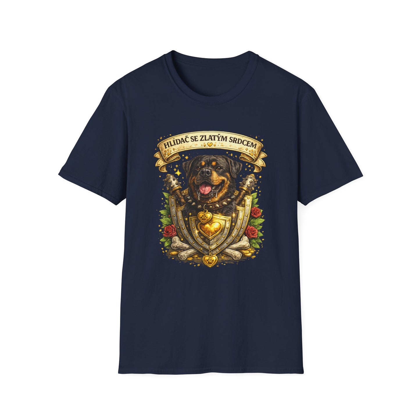 Rottweiler, hlídač se zlatým srdcem — tričko v barvě Dark Heather Grey