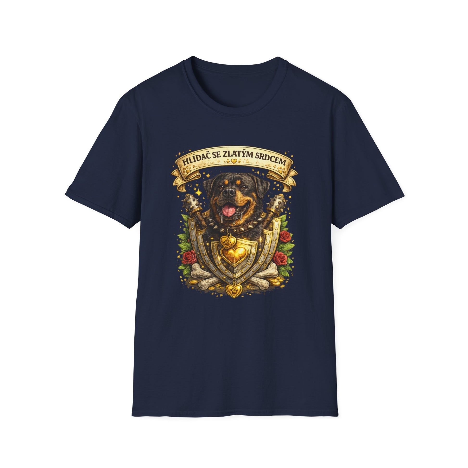 Rottweiler, hlídač se zlatým srdcem — tričko v barvě Dark Heather Grey