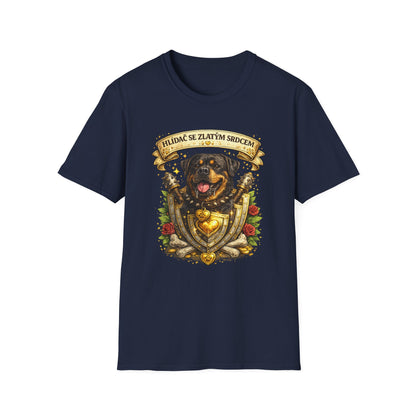 Rottweiler, hlídač se zlatým srdcem — tričko v barvě Dark Heather Grey
