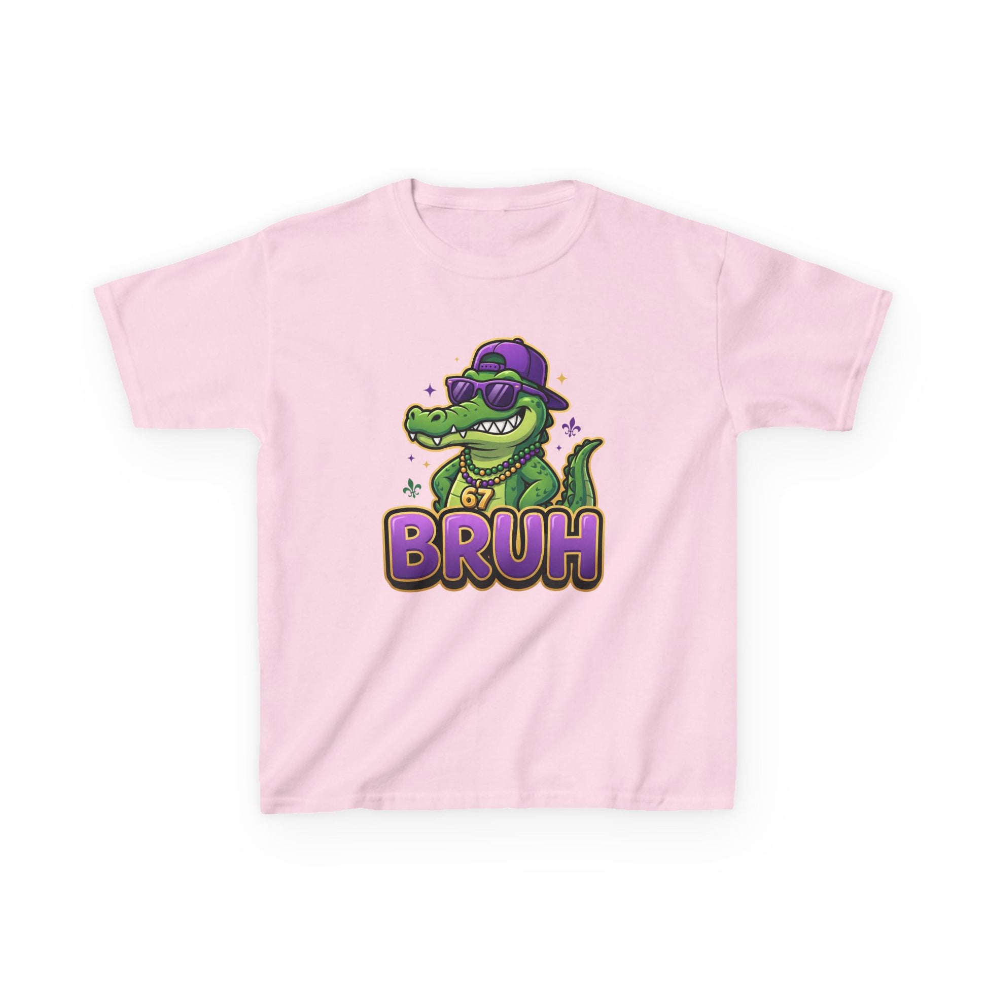 Světle růžové dětské tričko s krokodýlem v Mardi Gras stylu
