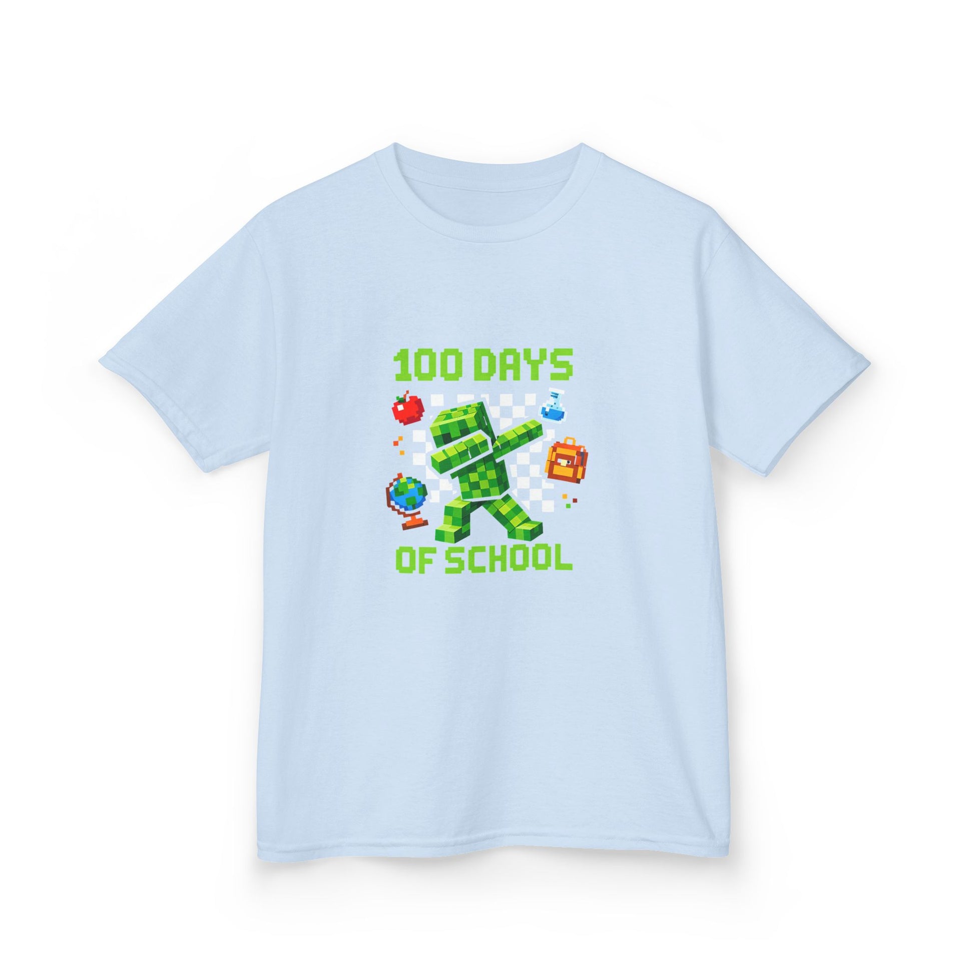 Světle modré dětské tričko s pixelovým potiskem 100 DAYS OF SCHOOL