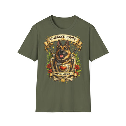Německý ovčák, ochránce rodiny — tričko v barvě Military Green