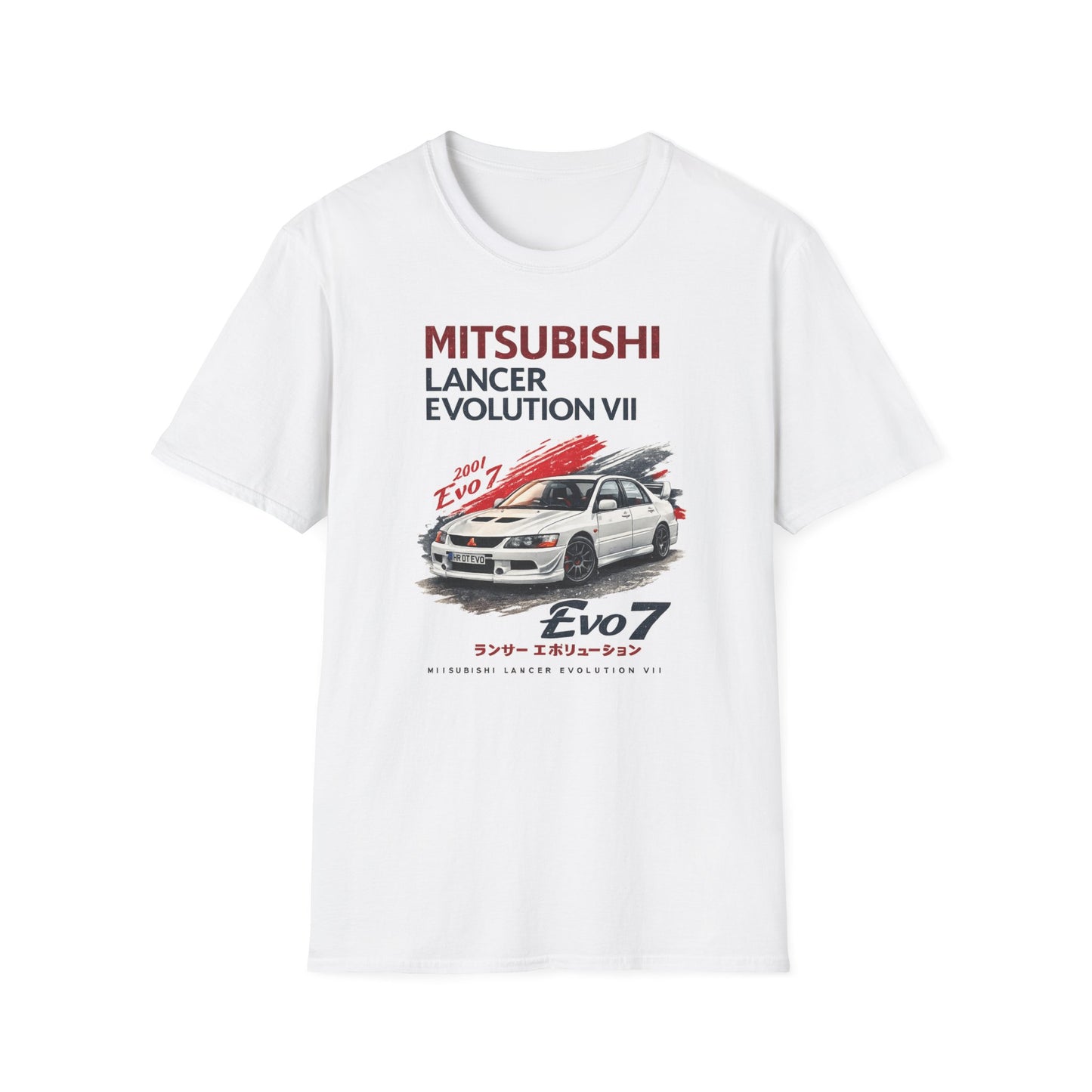 Bílé tričko s bílým Mitsubishi Lancer Evolution VII