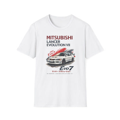 Bílé tričko s bílým Mitsubishi Lancer Evolution VII