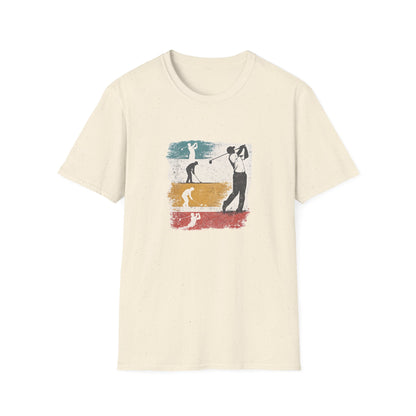 Světle béžové tričko s golfovými pozami ve třech barevných pásech