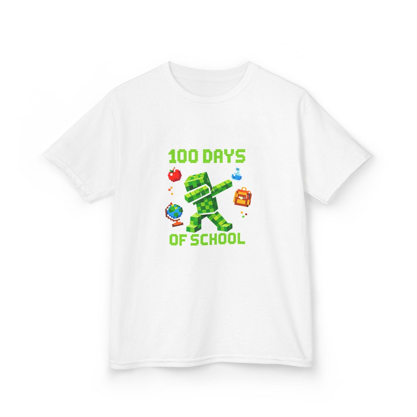 Bílé dětské tričko s nápisem 100 DAYS OF SCHOOL a pixelovaným motivem