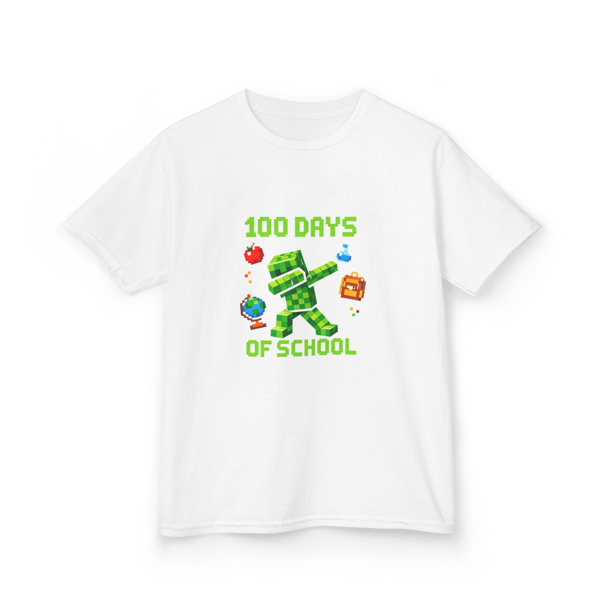 Bílé dětské tričko s nápisem 100 DAYS OF SCHOOL a pixelovaným motivem