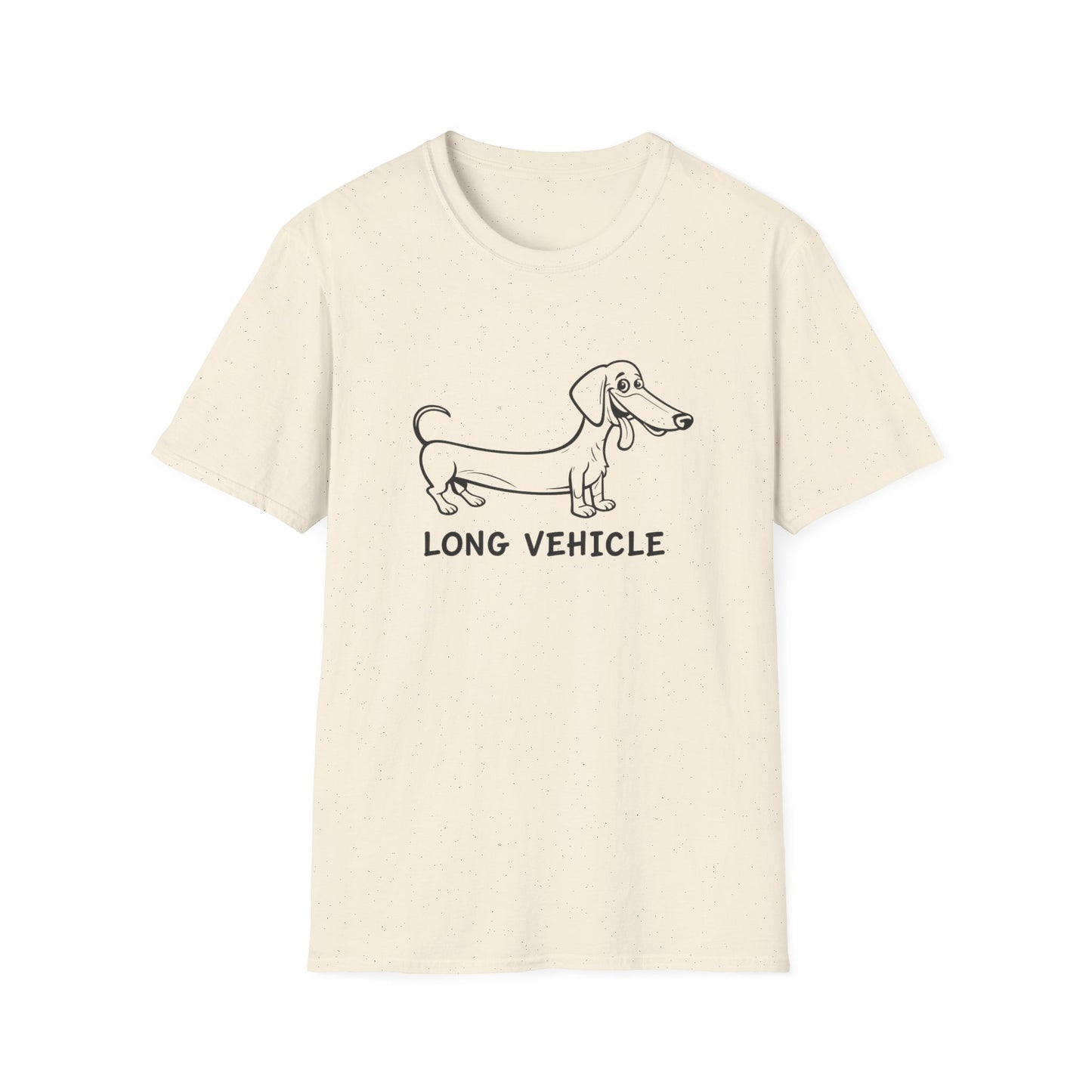 Světle béžové tričko s motivem jezevčíka a nápisem LONG VEHICLE