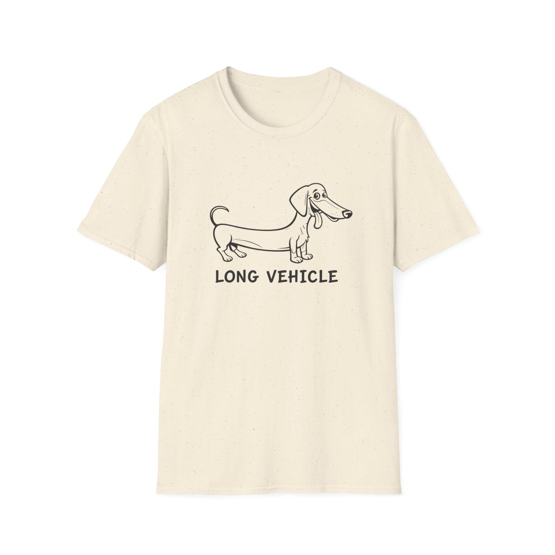 Světle béžové tričko s motivem jezevčíka a nápisem LONG VEHICLE