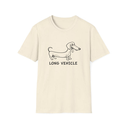Světle béžové tričko s motivem jezevčíka a nápisem LONG VEHICLE