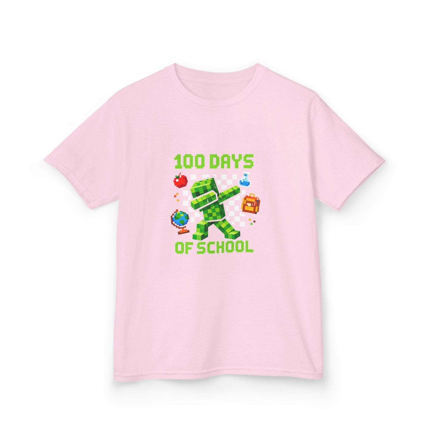 Růžové dětské tričko s pixelovým potiskem 100 DAYS OF SCHOOL