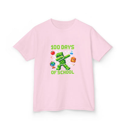 Růžové dětské tričko s pixelovým potiskem 100 DAYS OF SCHOOL