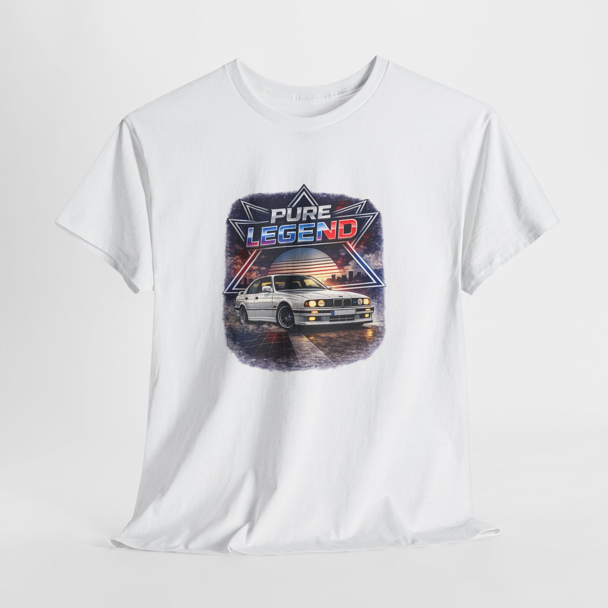 Bílé tričko s potiskem PURE LEGEND a vozem BMW E34