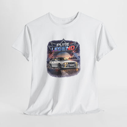 Bílé tričko s potiskem PURE LEGEND a vozem BMW E34