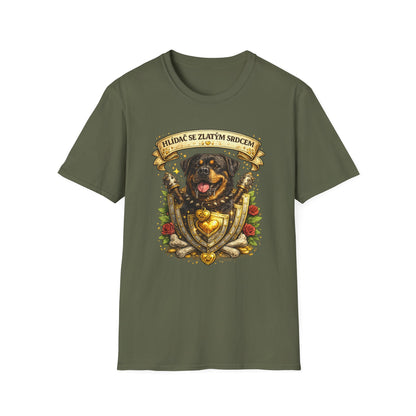 Rottweiler, hlídač se zlatým srdcem — tričko v barvě Military Green