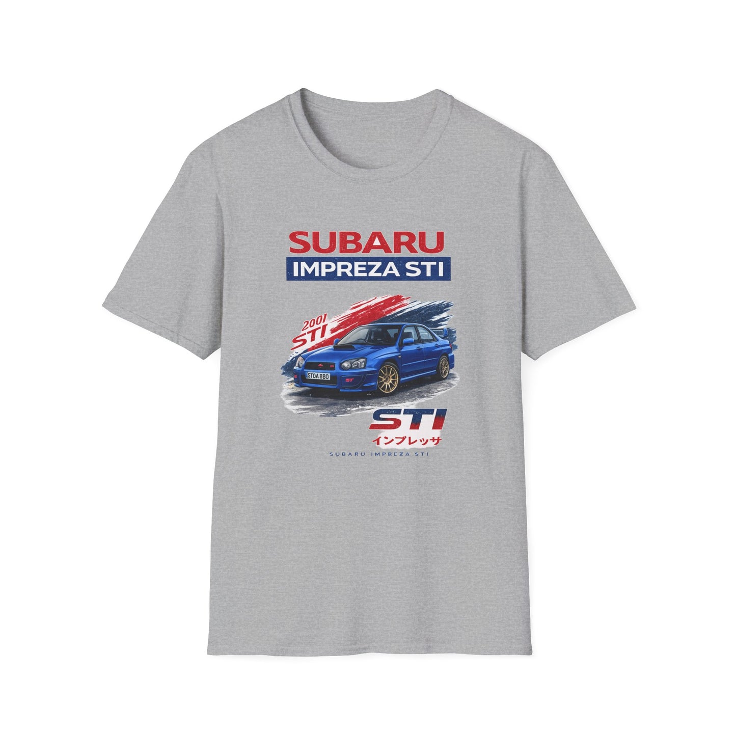 Šedé dětské tričko s modrým Subaru Impreza STI 2001