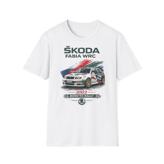 Bílé tričko se Škodou Fabia WRC 2003 Born to Rally