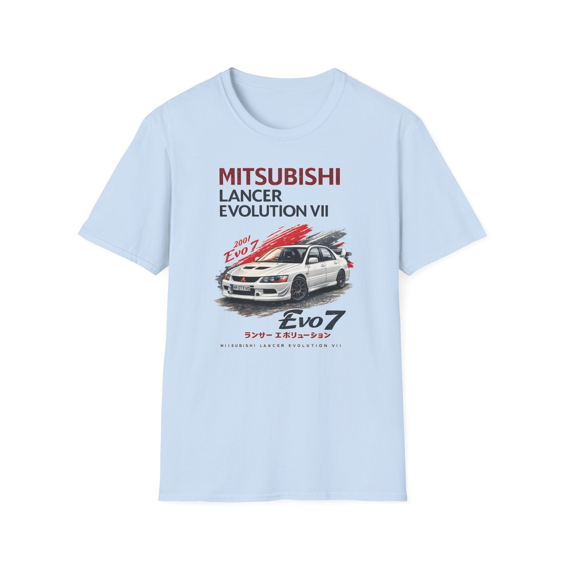 Světle modré tričko s bílým Mitsubishi Lancer Evolution VII