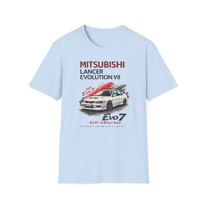 Světle modré tričko s bílým Mitsubishi Lancer Evolution VII