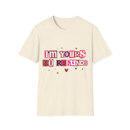 Béžové tričko s růžovým nápisem I'm Yours No Refunds