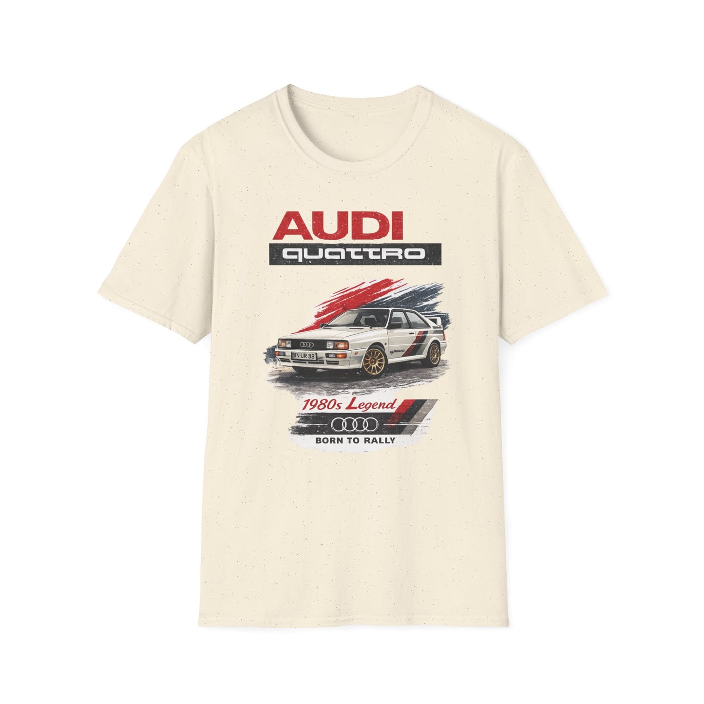 Béžové tričko s rally autem Audi Quattro a nápisem Audi Quattro