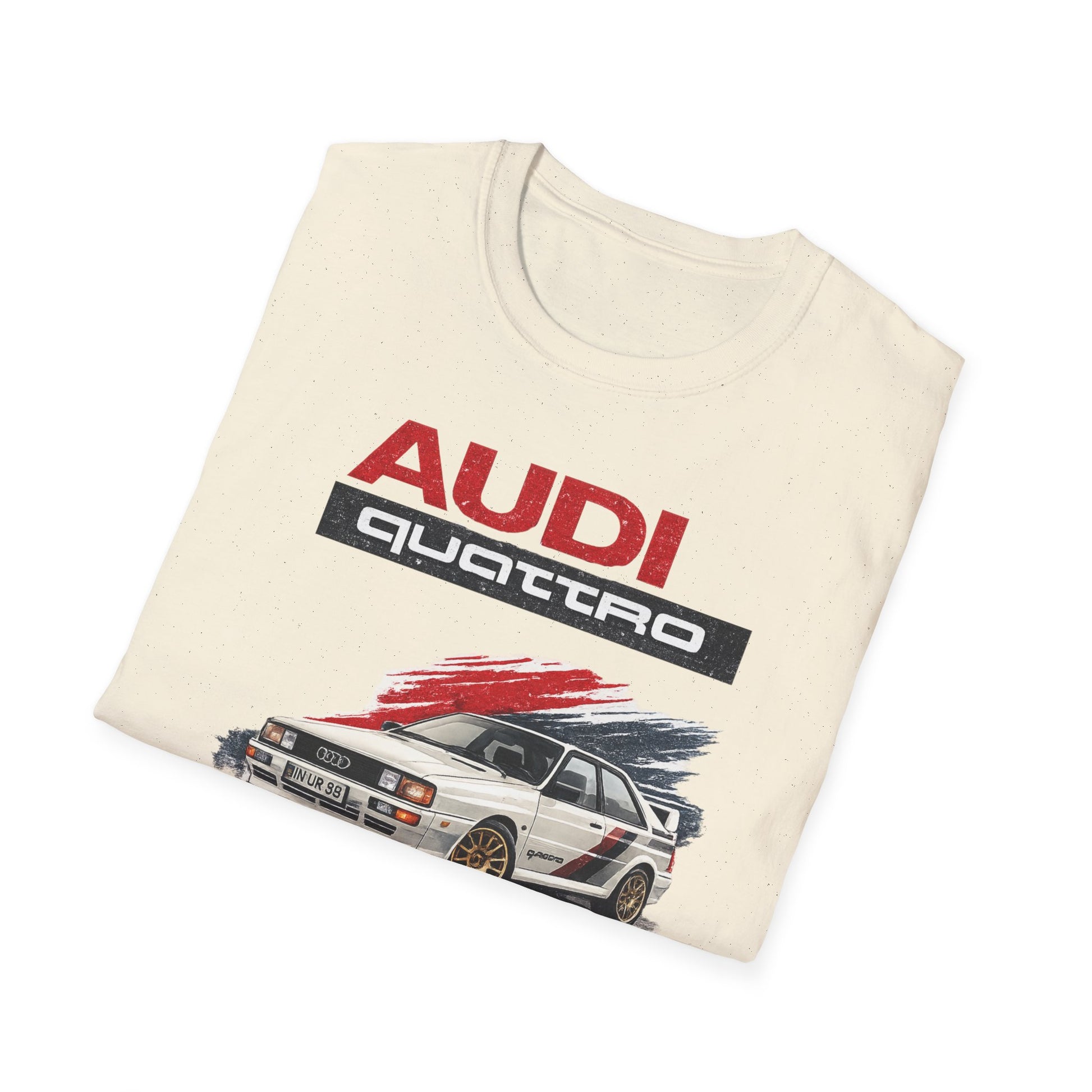 Světle béžové tričko s červeným nápisem AUDI a bílým QUATTRO